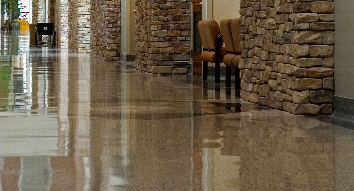 A shiny floor in a health care hallway
