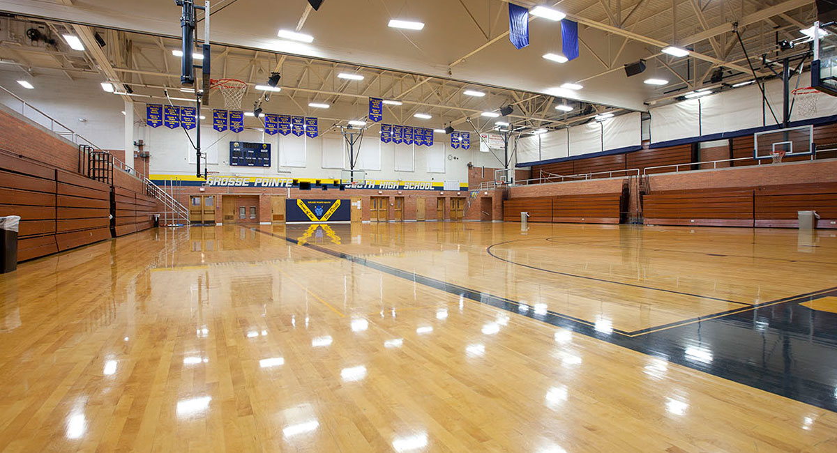 Shiny wood floor in school gym