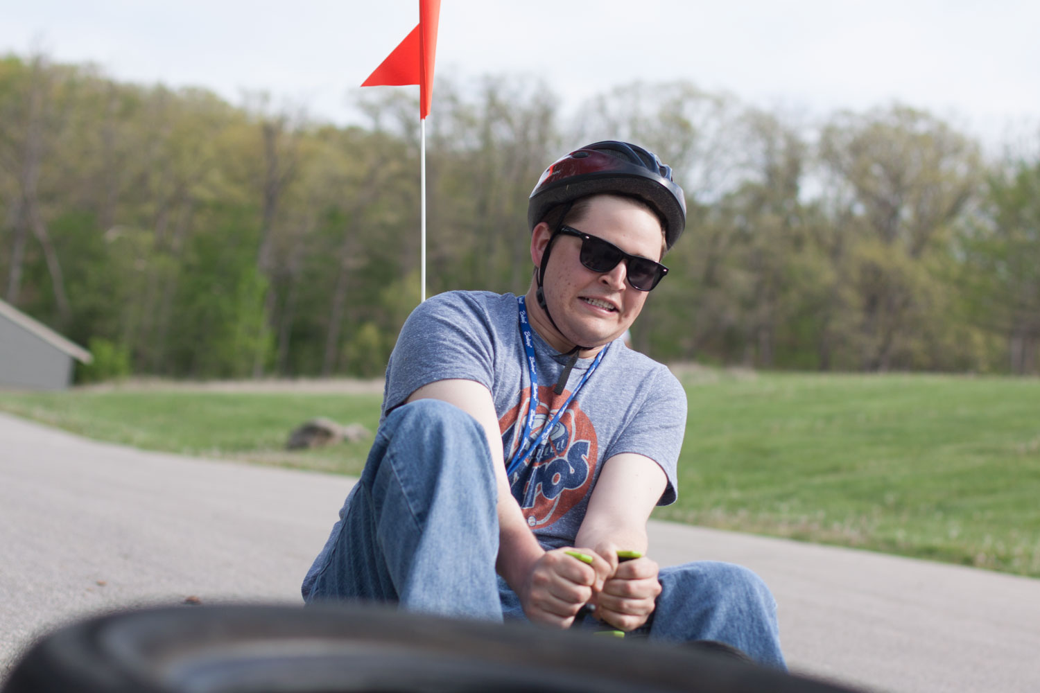 Man with anxious face in a Go Kart