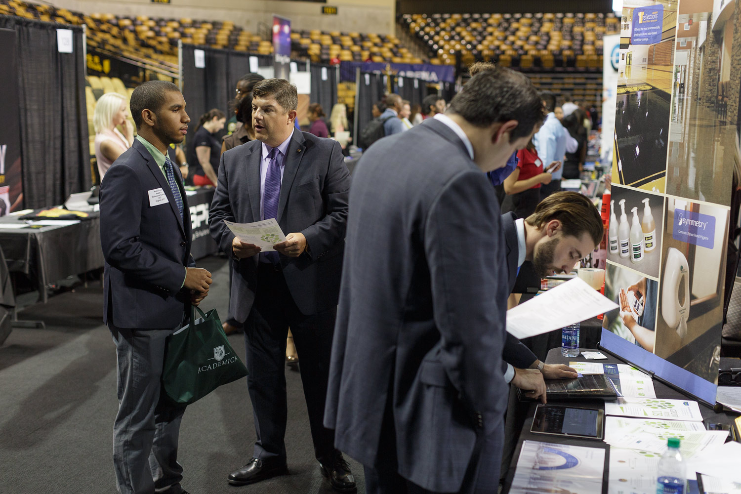 Intersted candidates stop by the Buckeye booth at a career fair.