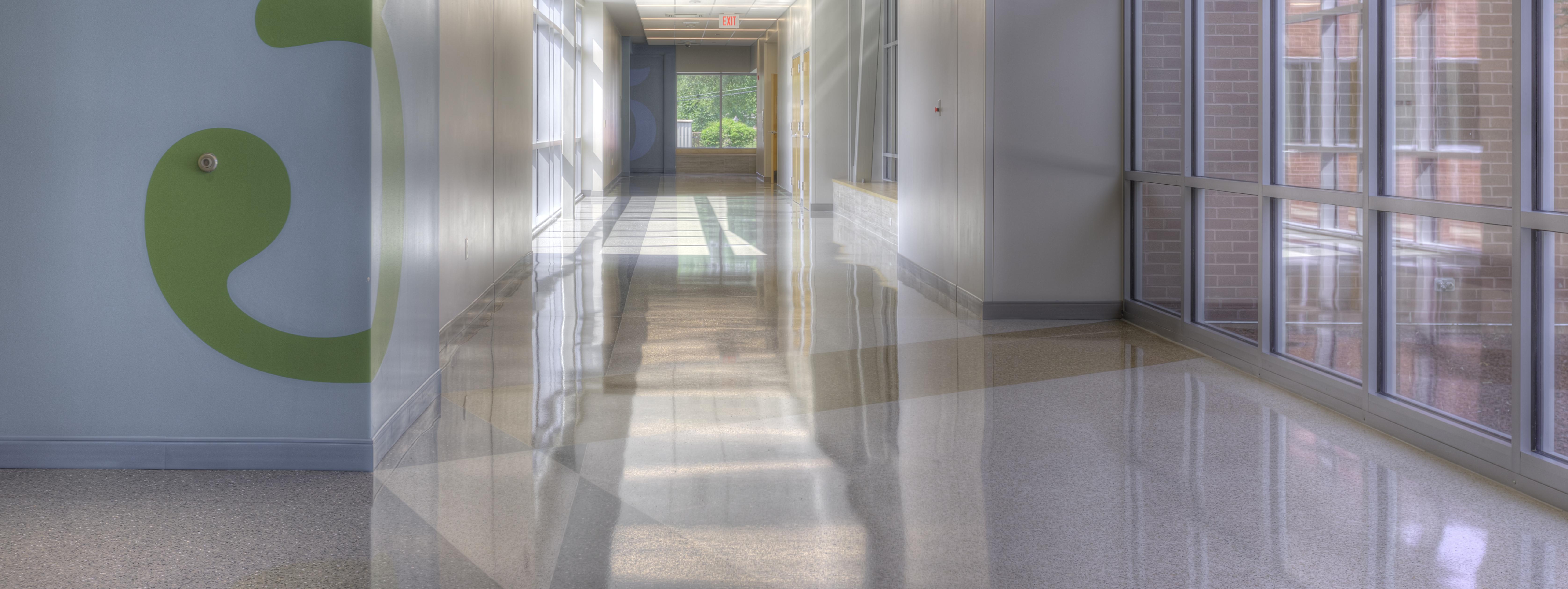 Shiny Floor in a school hallway.