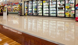 Shiny hard floor in a grocery store